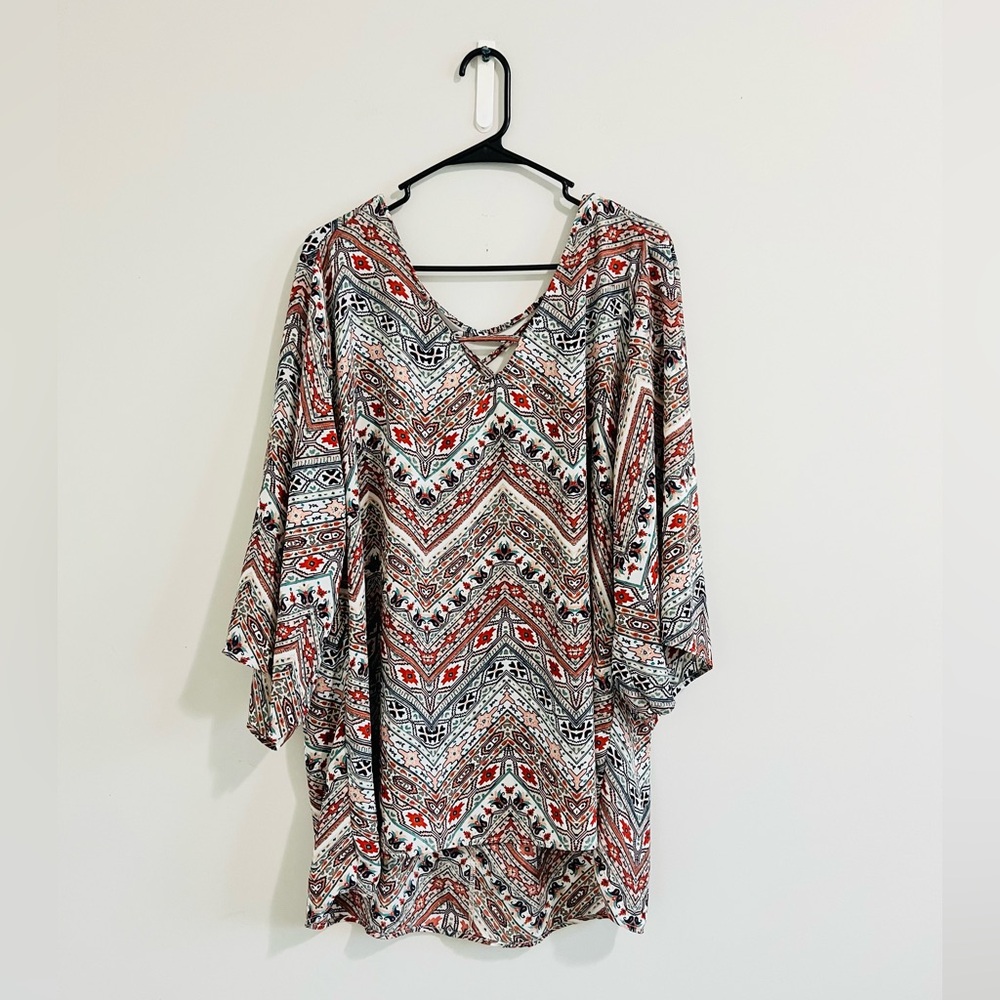 Torrid Mutli Print Criss Cross Blouse